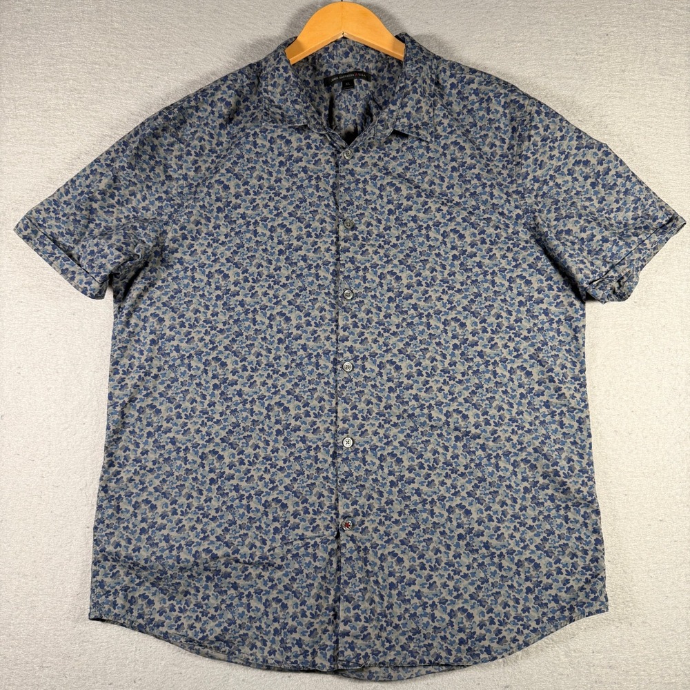 John Varvatos Star USA Men XL Blue Floral Short Sleeve Button Down Shirt W443T2B